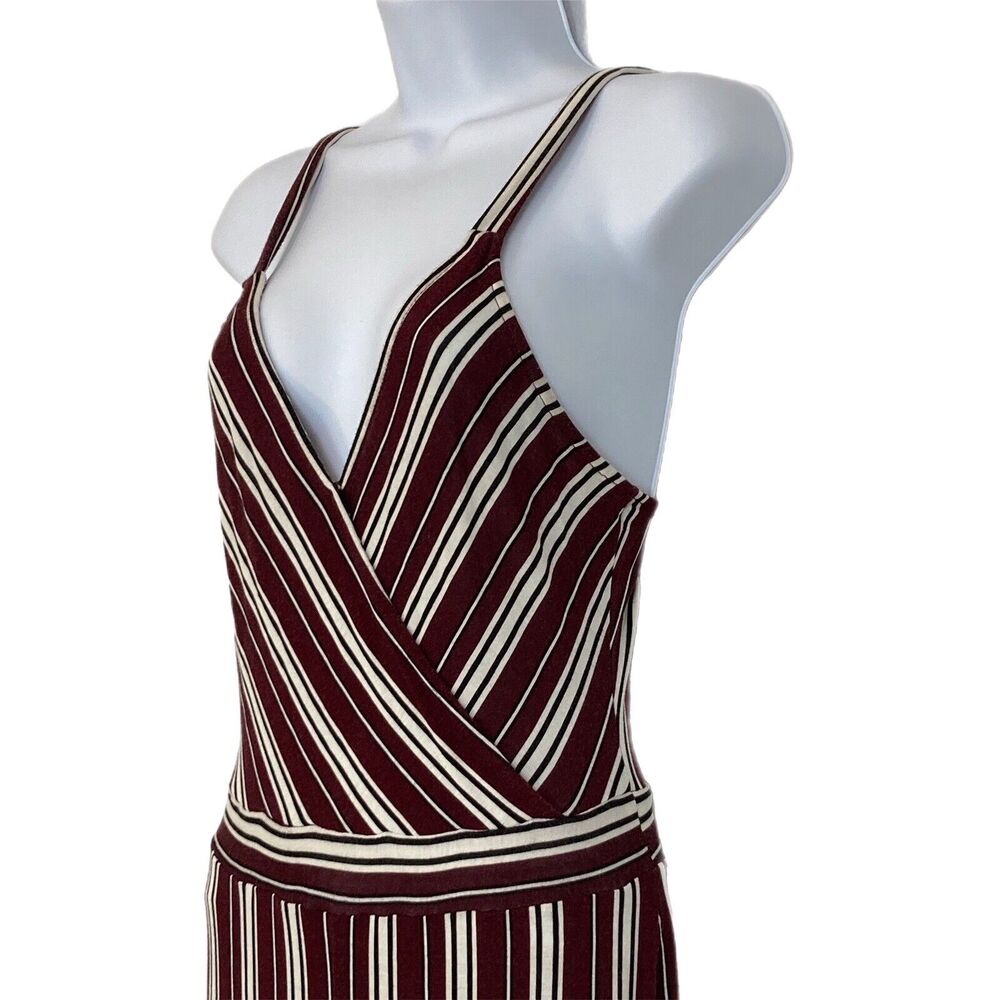 Surplice Wrap Jumpsuit S Brown Stripe Palazzo Stretch Y2K Retro
